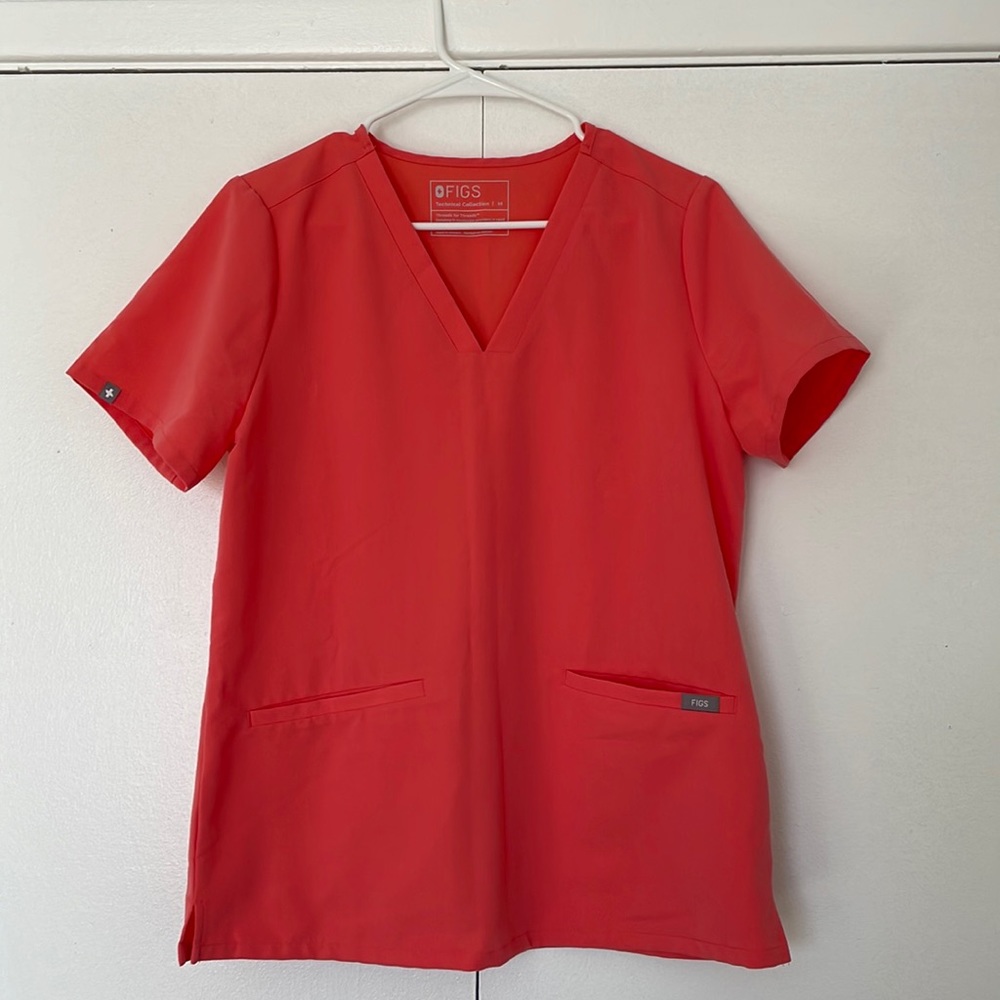 Figs Hot Coral Scrub Top